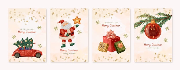 Free vector watercolor christmas season cards collection