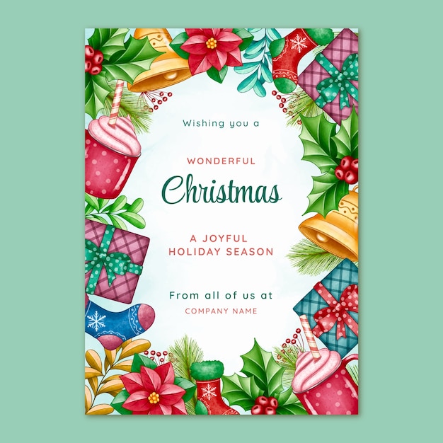 Free vector watercolor christmas season party poster template