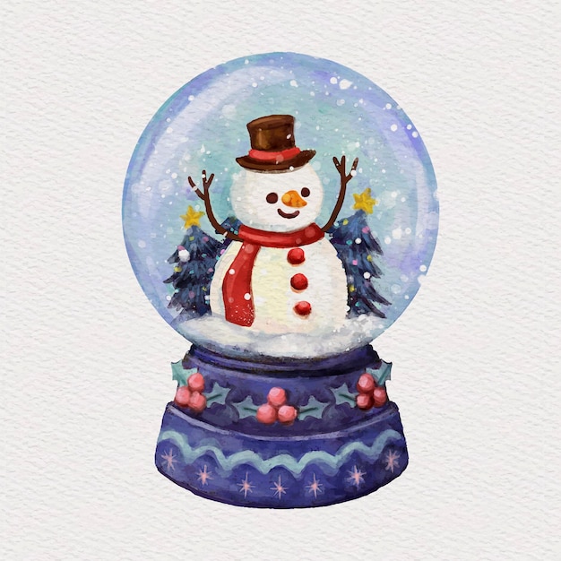 Vettore gratuito illustrazione del globo della palla di neve di natale dell'acquerello