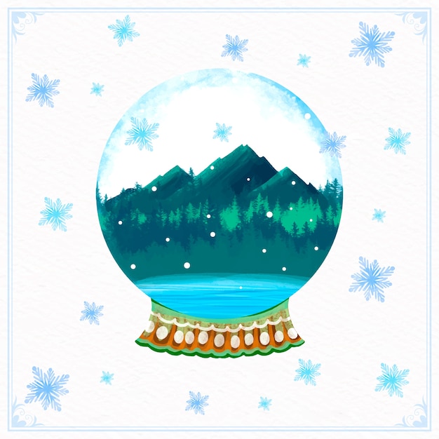 無料ベクター 水彩クリスマス雪玉グローブ