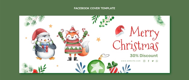 Бесплатное векторное изображение Акварельный рождественский шаблон обложки в социальных сетях