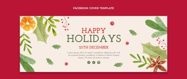 Watercolor christmas social media cover template