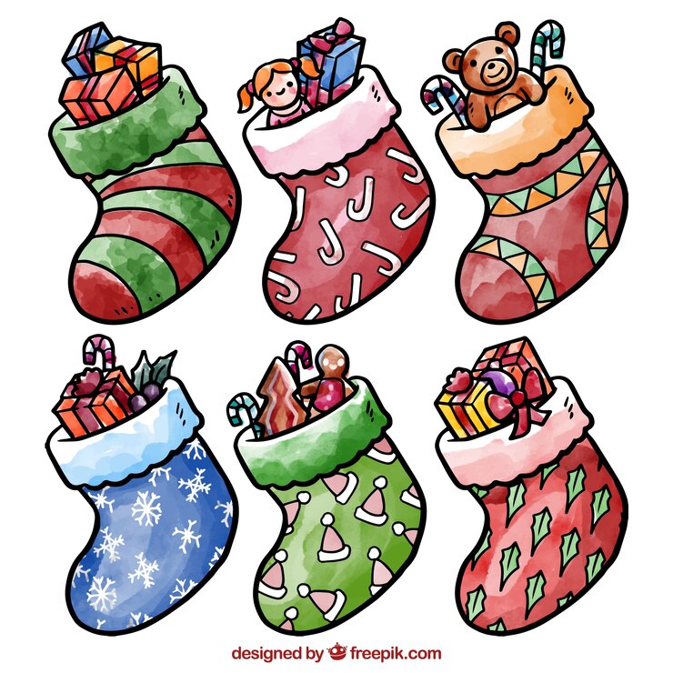 Free Vector watercolor christmas socks pack