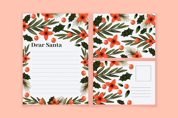 Watercolor christmas stationery template set