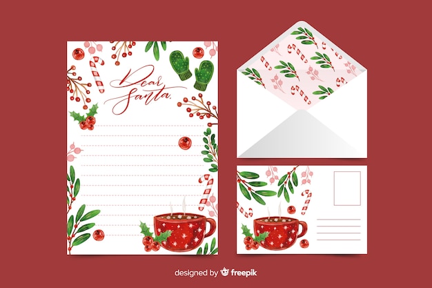 Watercolor christmas stationery template with hot beverage