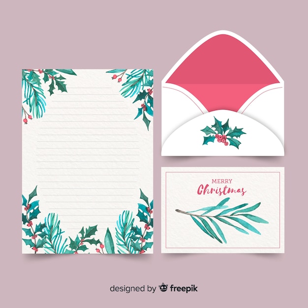 Free vector watercolor christmas stationery template