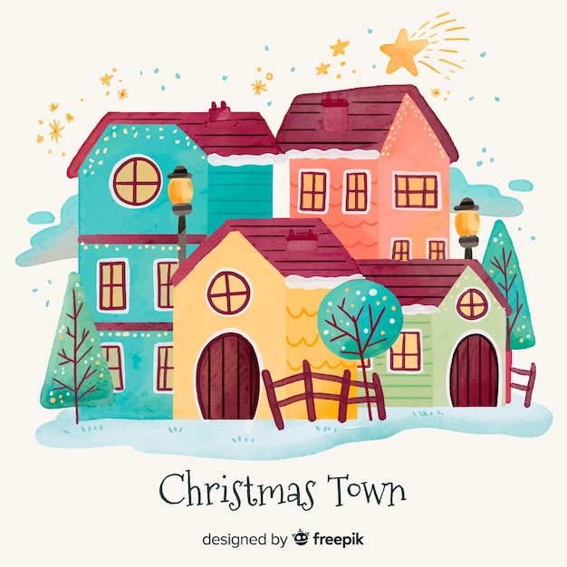 Free vector watercolor christmas town background