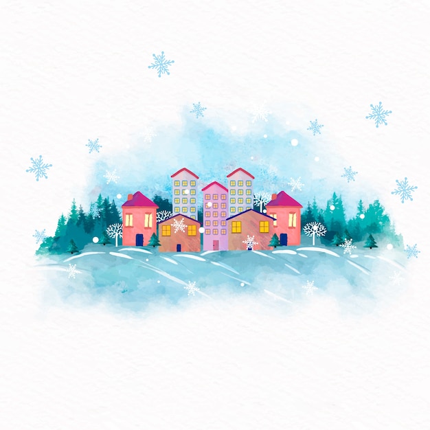 Watercolor christmas town background