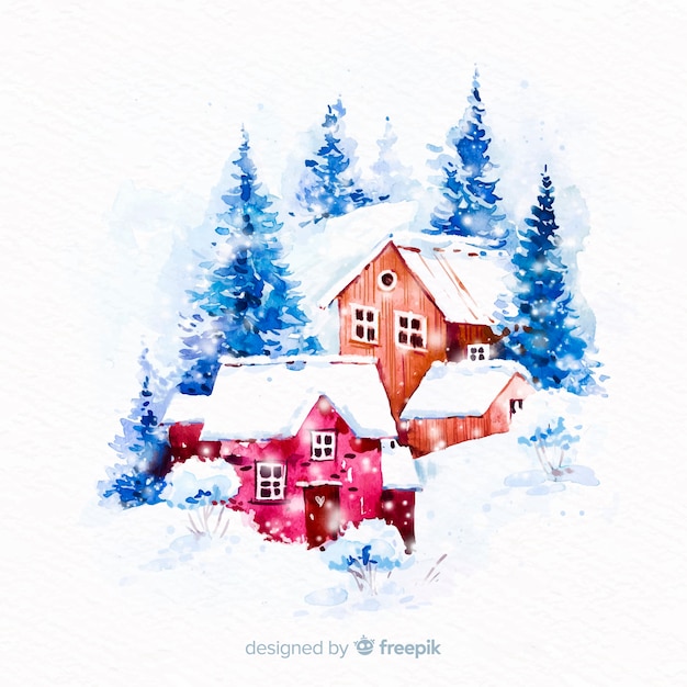 Watercolor christmas town