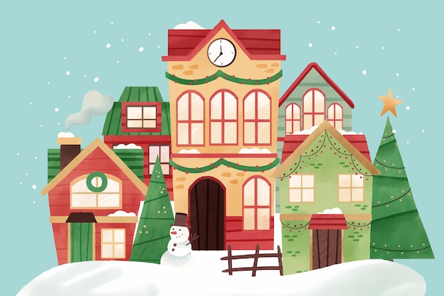 Free vector watercolor christmas town