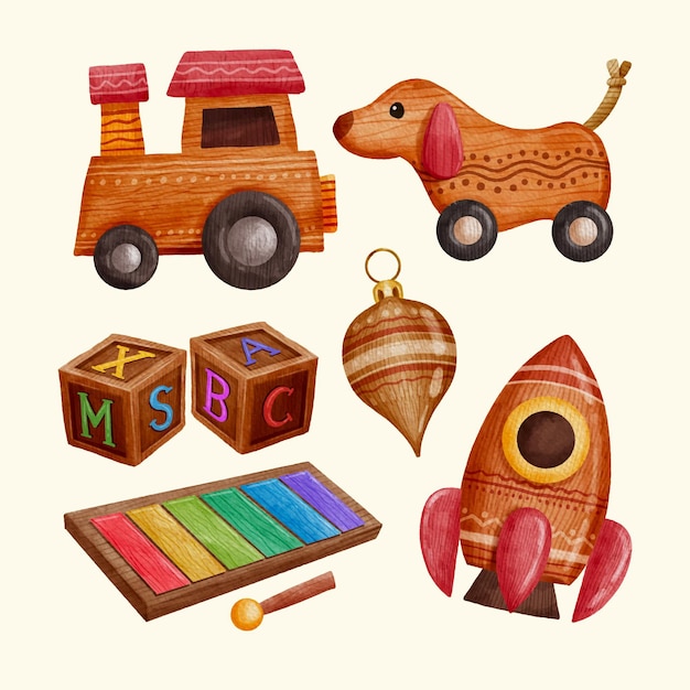 Free vector watercolor christmas toys collection