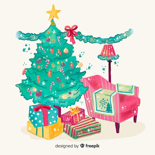 Watercolor christmas tree background