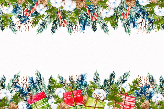 Watercolor christmas tree braches background