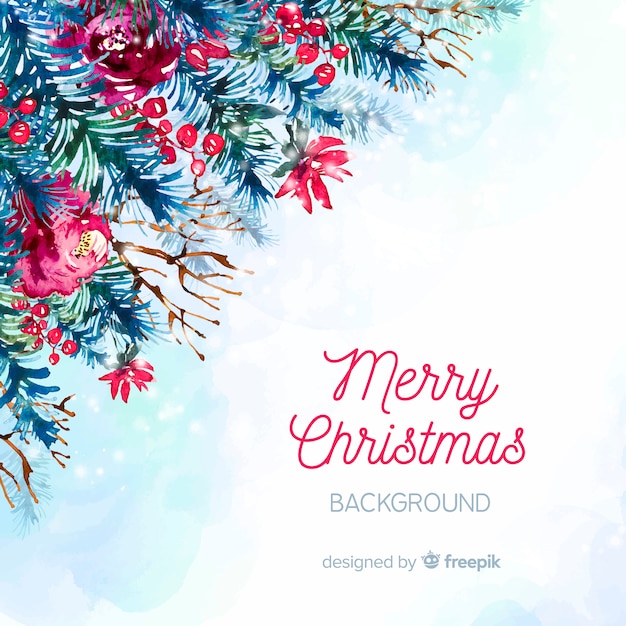 Watercolor christmas tree branches background