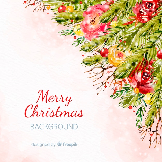 Watercolor christmas tree branches background