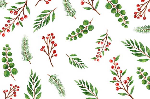 Watercolor christmas tree branches background