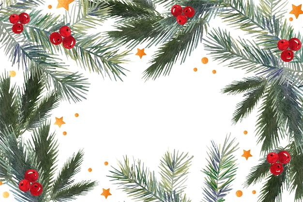 Watercolor christmas tree branches background