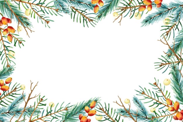 Watercolor christmas tree branches background