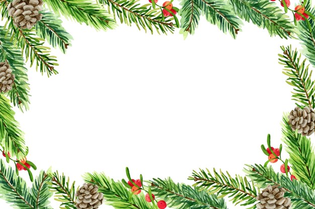 Watercolor christmas tree branches background