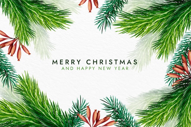 Watercolor christmas tree branches background