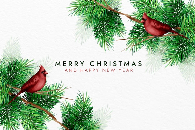 Watercolor christmas tree branches background