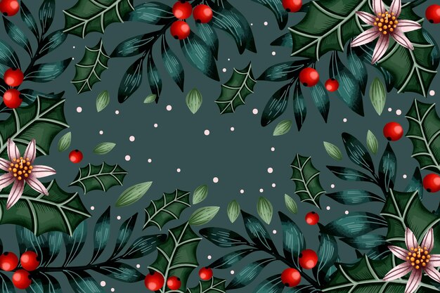 Watercolor christmas tree branches background