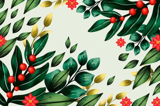 Watercolor christmas tree branches background