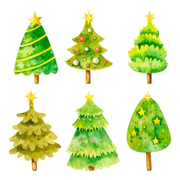 Free vector watercolor christmas tree collection