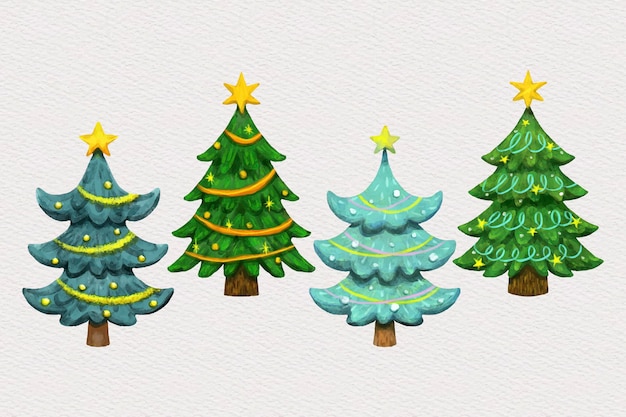 Free vector watercolor christmas tree collection