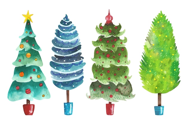 無料ベクター 水彩のクリスマスツリーコレクション