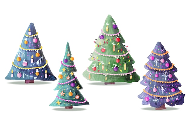 Watercolor christmas tree collection