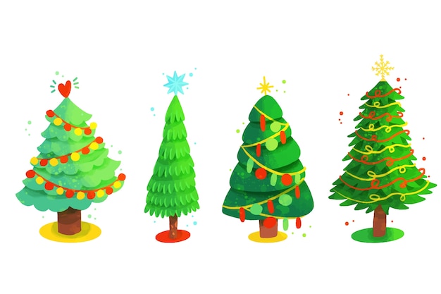 Free vector watercolor christmas tree set