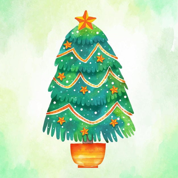 無料ベクター 水彩のクリスマスツリー