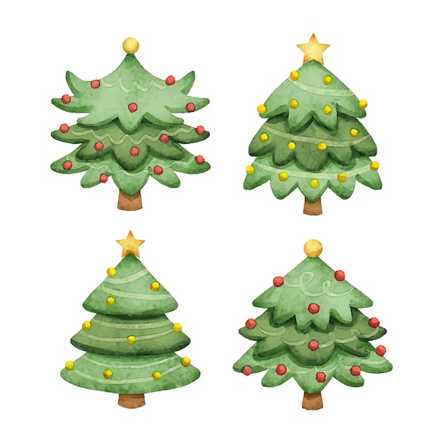 Free vector watercolor christmas trees collection
