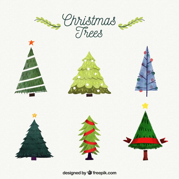 Watercolor christmas trees set