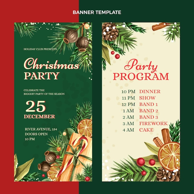 Watercolor christmas vertical banners set