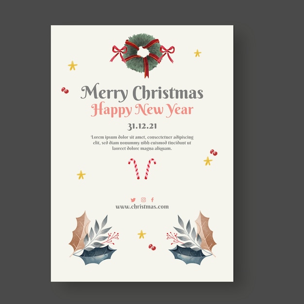 수채화 크리스마스 세로 포스터 템플릿