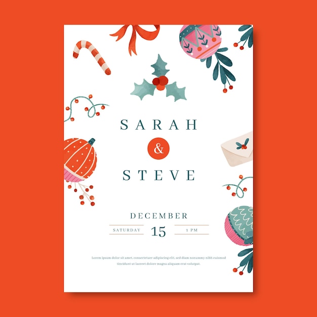 Free vector watercolor christmas wedding invitation template