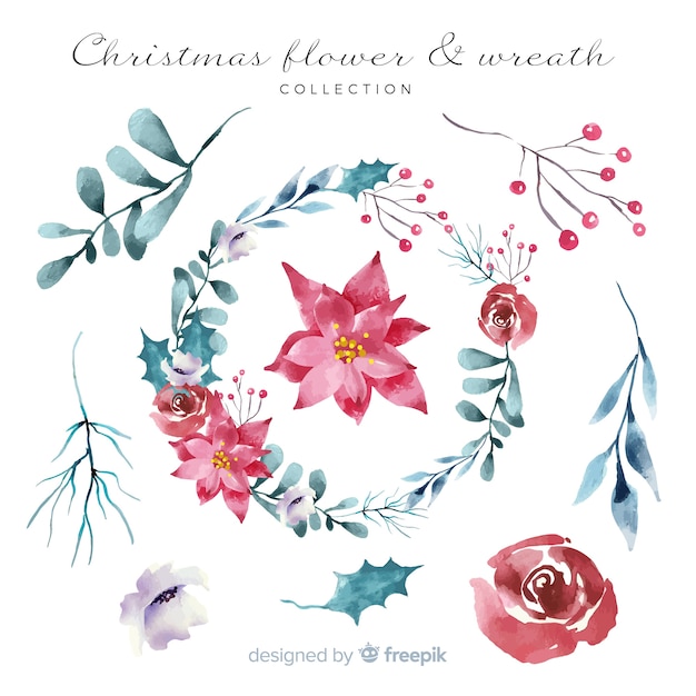 Free vector watercolor christmas wreath collection