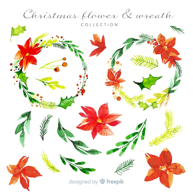 Free vector watercolor christmas wreath collection