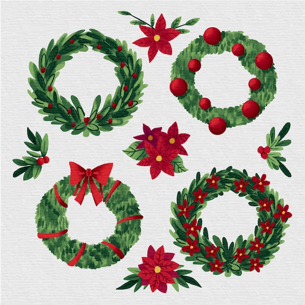 Free vector watercolor christmas wreath collection