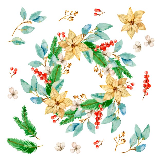 Watercolor christmas wreath collection