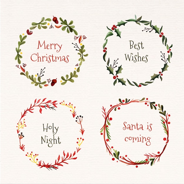 Free vector watercolor christmas wreath collection