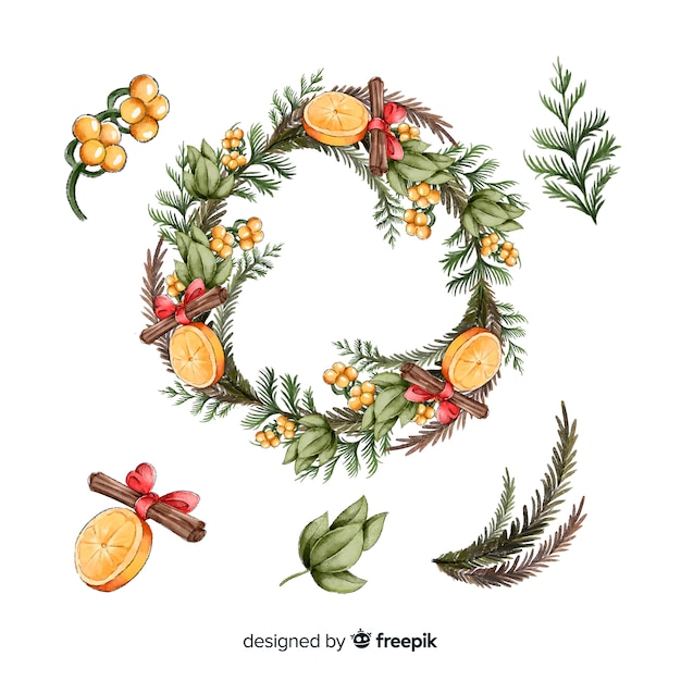 Watercolor christmas wreath collection