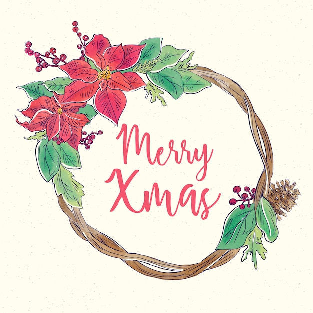 Watercolor christmas wreath concept