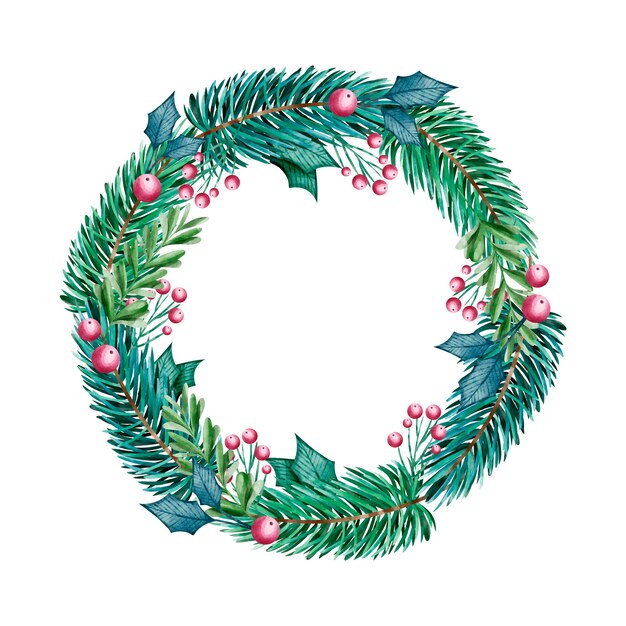 Watercolor christmas wreath concept