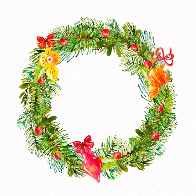 Watercolor christmas wreath concept