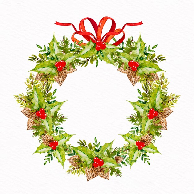 Watercolor christmas wreath concept