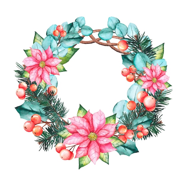 Watercolor christmas wreath concept