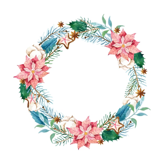 Watercolor christmas wreath template